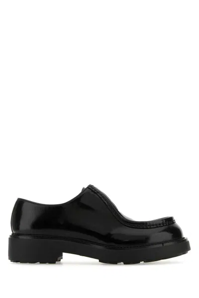 Prada Brushed Leather Lace-up Shoes Lace Up Shoes Black In Black