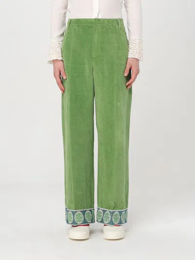 Valentino Washed Cotton-linen Velvet Trousers With Jacquard Hems In Green