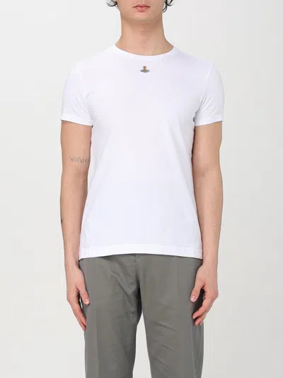Vivienne Westwood White Crewneck T-shirt With Multicolor Orb Embroidery In Cotton In White