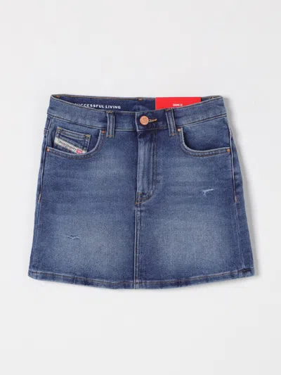 Diesel Kids Distressed Denim Skirt In Denim