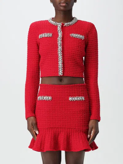 Self-portrait Short Cardigan With Crystals In Red