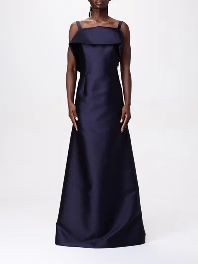 Alberta Ferretti Silk-blend Long Gown In Blue