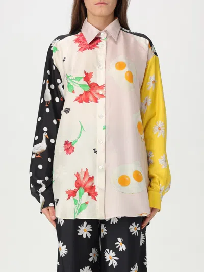 Moschino Oversized Mixed Print French Collar Long Sleeves In Multicolor