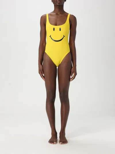 Moschino Smiley Print One-piece Swimsuit In Yellow