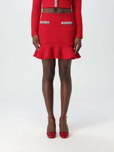 Self-portrait Womens Textured Two-buttoned-pockets Knitted Mini Skirt In Red