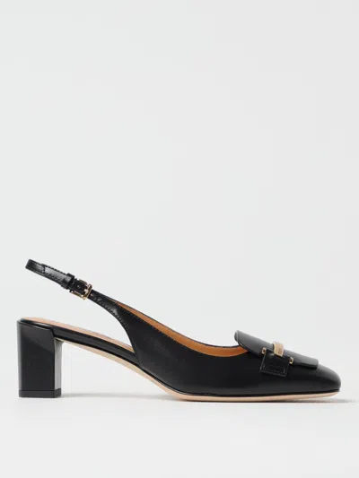 Tod's Branded Metal Bar Leather Slingback In Black