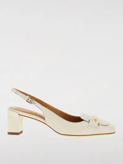 Tod's Square Toe Leather Pumps With Metal Bar In Beige