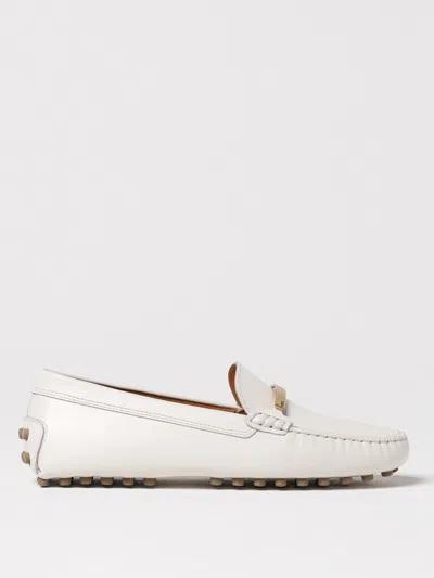 Tod's White Lime Calfskin Driving Loafer With Low Heel
