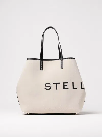 Stella Mccartney Stella Mc Cartney Ecru Cotton Blend Tote Bag With Logo In Ecru