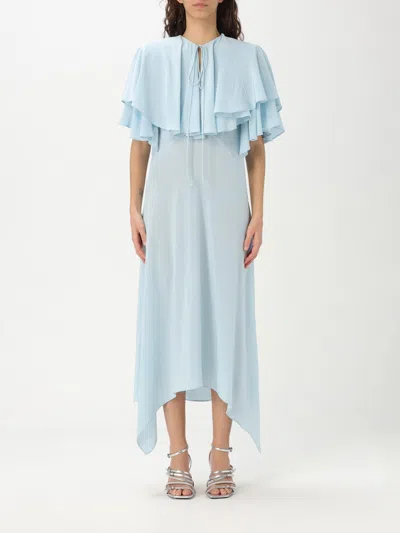 Stella Mccartney Layered Short Sleeve Semi-sheer Midi Dress In Sky Blue