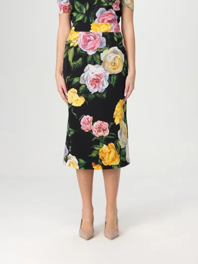 Dolce & Gabbana Peony And Rose Print Charmeuse Longuette Skirt In Multi
