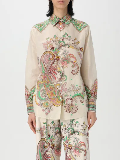 Etro Paisley Print Shirt In Cotton And Silk In White