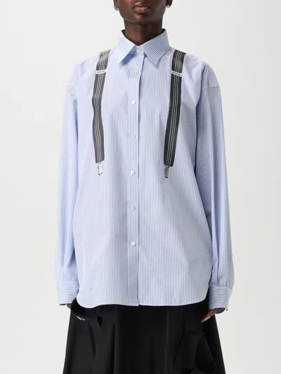 Moschino Light Blue/white Shirt With Strap Print In Gnawed Blue