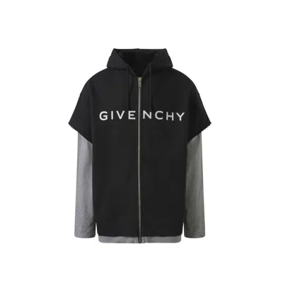 Givenchy Men's Jersey Multi Layer Hoodie In Black/grey