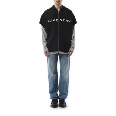 Givenchy Men's Jersey Multi Layer Hoodie In Black/grey