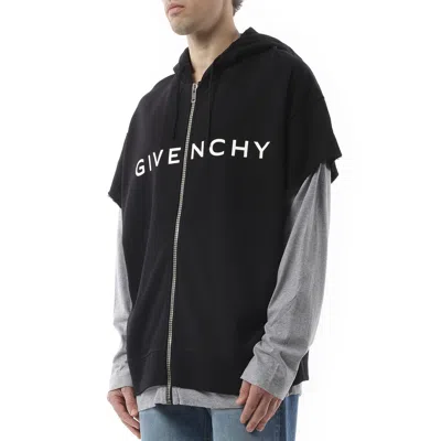 Givenchy Men's Jersey Multi Layer Hoodie In Black/grey