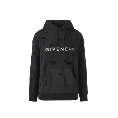 Givenchy Men's Archetype Hoodie With Destroyed Effect In Faded Black