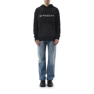 Givenchy Men's Archetype Hoodie With Destroyed Effect In Faded Black