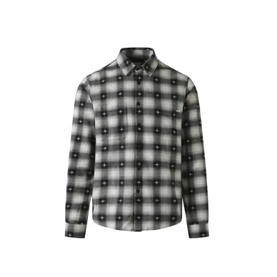 Amiri Starburst Plaid Cotton Flannel Button-up Shirt In Black