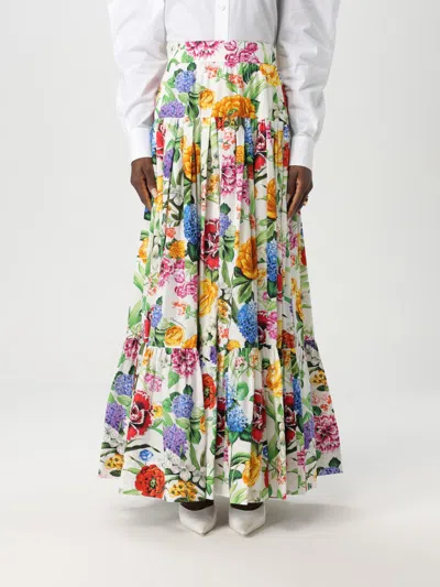 Dolce & Gabbana Long Flounced Skirt With Floral Print In Multicolor