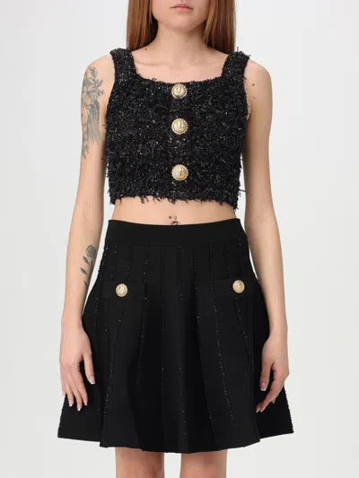 Balmain Cropped Top In Tweed Fabric In Black