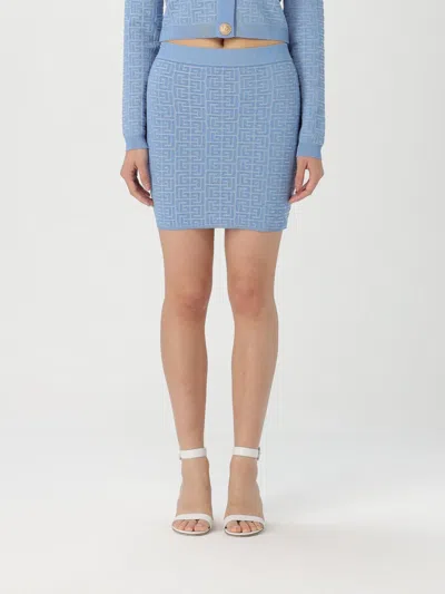 Balmain Textured Pattern Mini Skirt With Elastic Waistband In Blue
