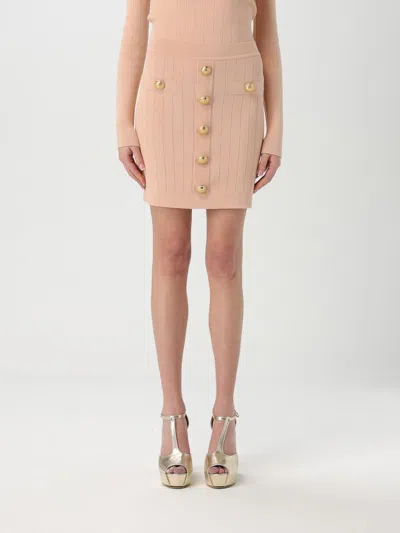 Balmain Women's 2 Pockets Buttoned Knit Short Skirt In Brown