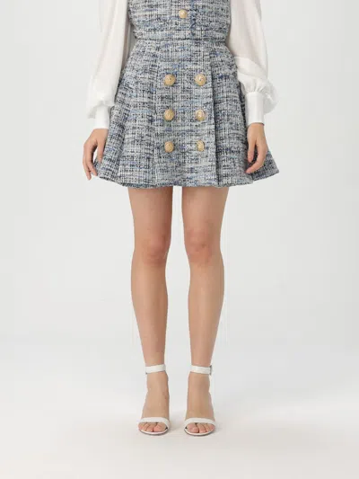 Balmain A-line Silhouette Tweed Skirt In Blue