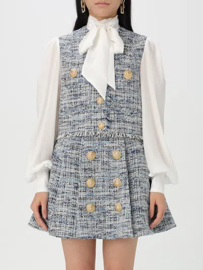 Balmain Tweed Shirt With Bow Detail And Gold Buttons In Multicolor