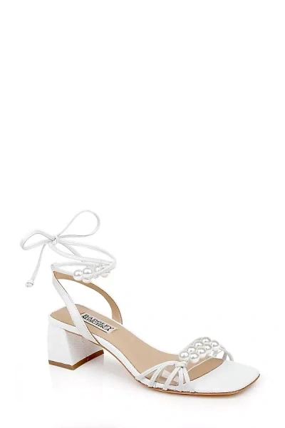 Badgley Mischka Dejah Pearl Ankle-tie Low Block Sandals In White