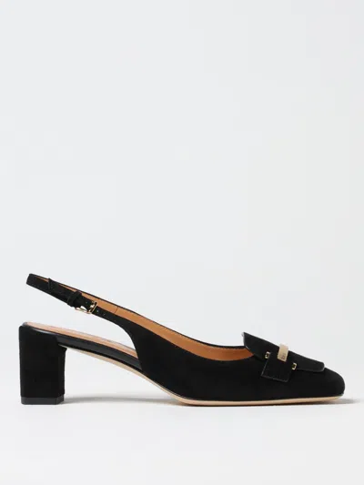 Tod's Branded Metal Bar Leather Slingback In Black