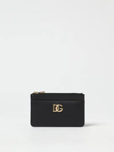 Dolce & Gabbana Black Calf Leather Logo Card Holder In Black
