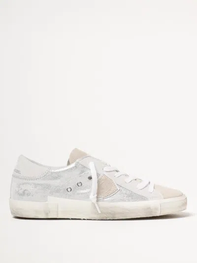 Philippe Model Silver Laminated Sneakers In Grey