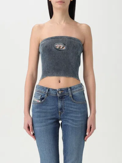 Diesel Rib-knit Tube Top With Oval D In Blue