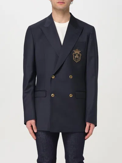 Dolce & Gabbana Dolce&gabbana Men Double-breasted Jacket With Patch In Blue
