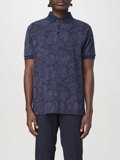 Etro Paisley-print Cotton Polo Shirt In Blue