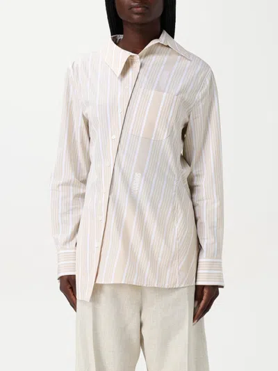 Jacquemus Pablo Striped Asymmetric Spread Collar Shirt In Grey