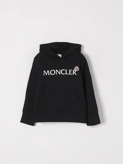Moncler Black Sweatshirt For Kids With Logo In Black