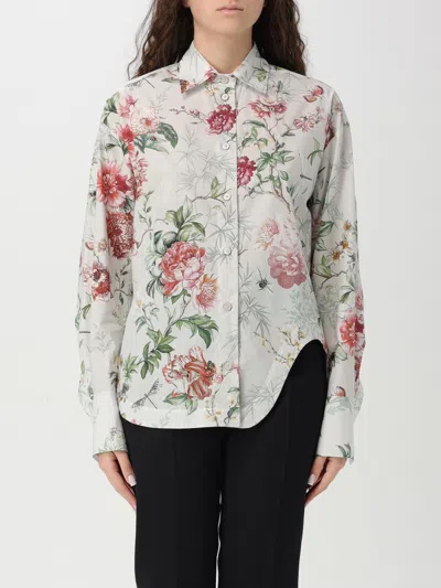 Attico Pointed Collar Long Sleeves Floral Print Shirt In Ivory