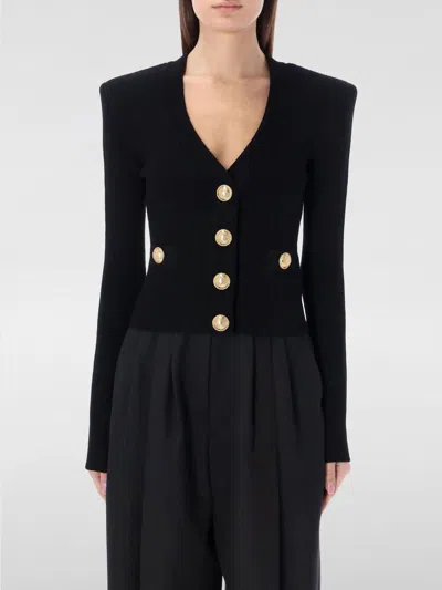 Balmain Black Fitted Cardigan With V Neckline And Jewel Buttons In Knit