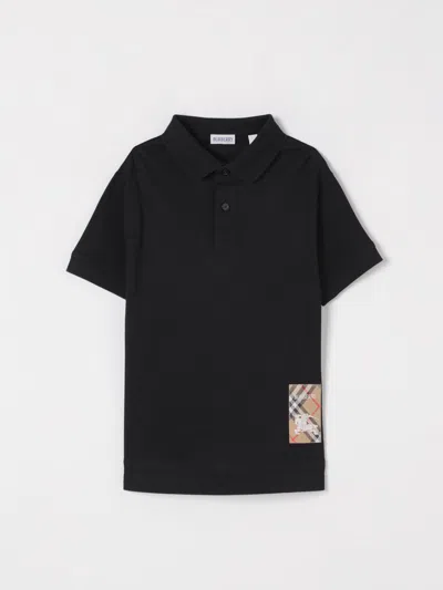 Burberry Check Label Cotton Polo Shirt In Black
