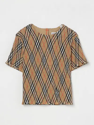 Burberry Beige Top For Girl With Vintage Check In Beige