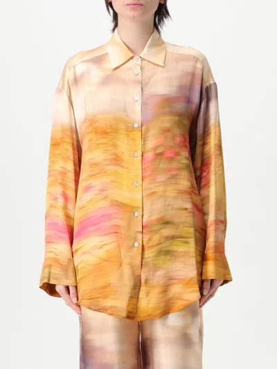 Pinko Life Printed Viscose Shirt In Beige
