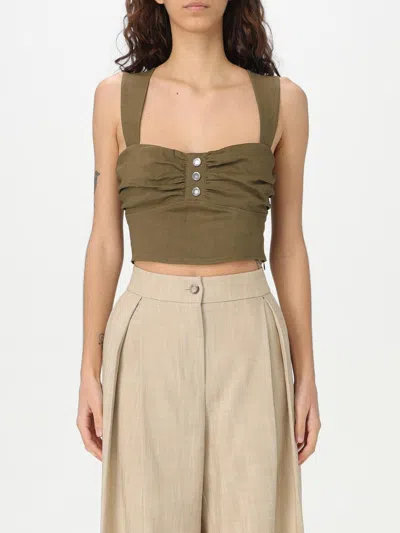 Pinko Crop Top Buttoned Front Ruched In Military