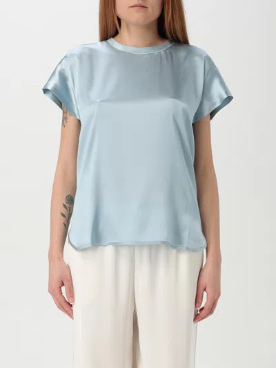 Pinko Crewneck Satin Finish Round Neck Top In Gnawed Blue