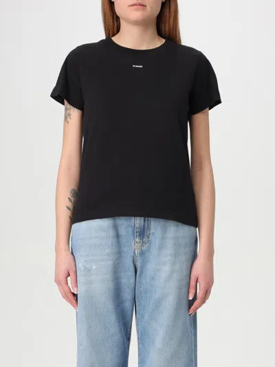 Pinko Black Cotton Crew Neck T-shirt With Logo  In Black