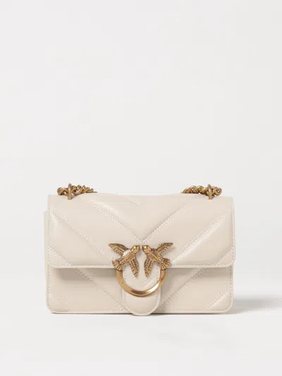 Pinko Matelassé Leather Shoulder Bag With Love Birds Buckle In White