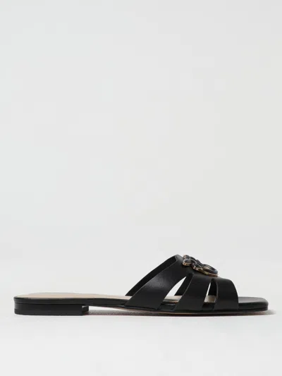 Pinko Black Nappa Slippers With Perforated Details In Black