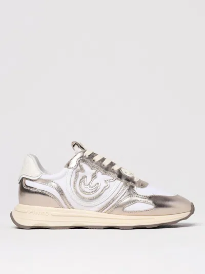 Pinko Low Top Sneakers Metallic Finish In White