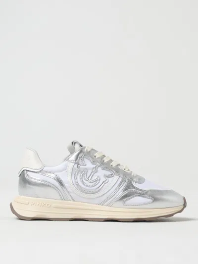 Pinko Low Top Sneakers Metallic Finish In Silver